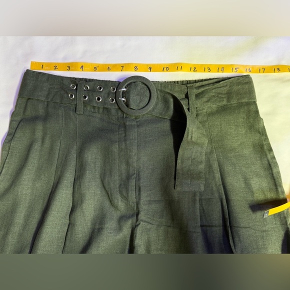 INC International Concepts Olive green belted Linen blend wide leg pants size M - Picture 13 of 13